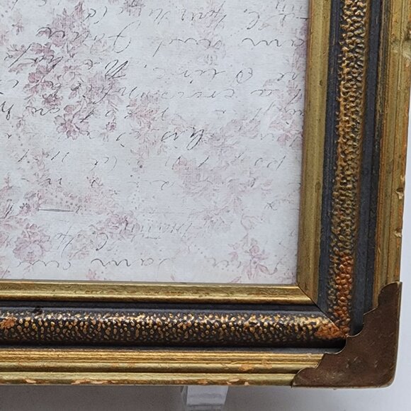 Antique Ornate Gold & Bronze Picture Frame Brass Applies Corners 7.75"x9.75" - Picture 4 of 10